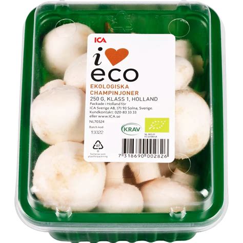 Champinjoner Ekologiska 250g KRAV Klass 1 ICA I Love Eco Handla Mat