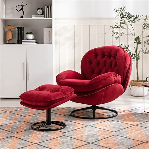 Kinffict Velvet Swivel Accent Chair With Ottoman Modern Lounge Chair