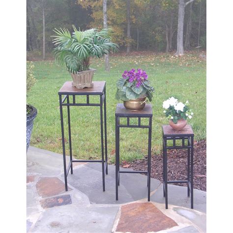 3 Piece Slate Square Plant Stands W Slate Tops