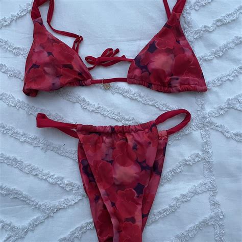 Red Floral Bikini Set Depop