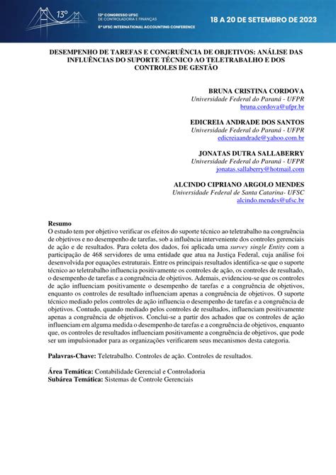 PDF DESEMPENHO DE TAREFAS E CONGRUÊNCIA DE OBJETIVOS ANÁLISE DAS