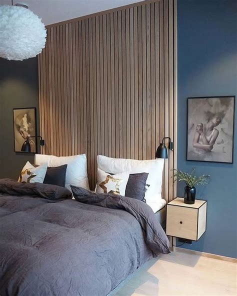 Deco Chambre Parentale Moderne Bleu Tete De Lit Bois Modern Master