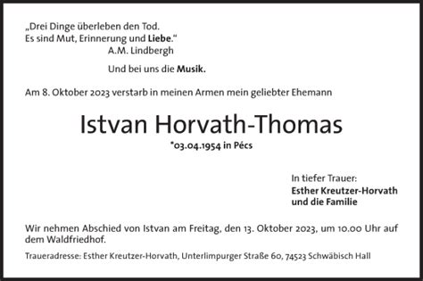 Traueranzeigen Von Istvan Horvath Thomas S Dwest Presse Trauer