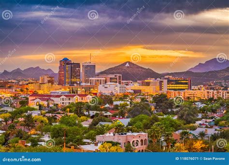 Tucson Arizona Usa Skyline Stock Image Image Of Night Landscape