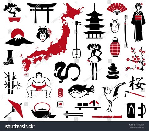 Traditional Symbols Japan Twocoloured Icons Vector Stock Vector