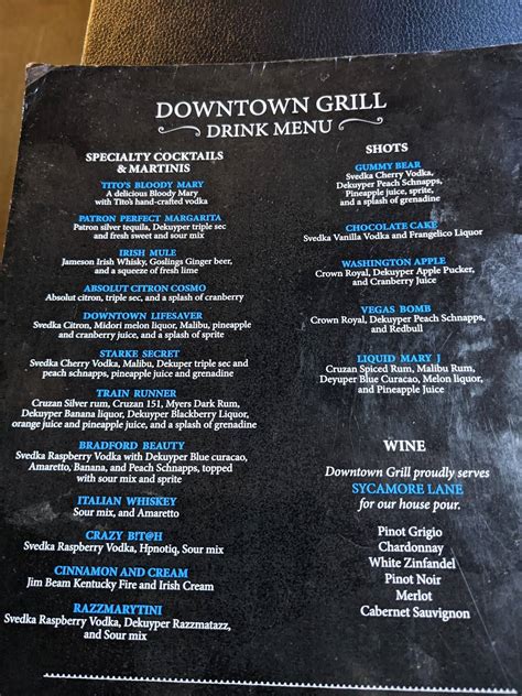 Menu at The Downtown Grill pub & bar, Starke