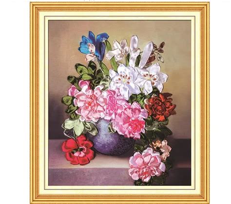 45cm 55cm DIY Ribbon Embroidery Kit 3D Embroidery Flowers Bordar