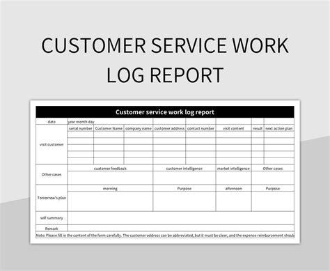 Customer Service Work Log Report Excel Template And Google Sheets File