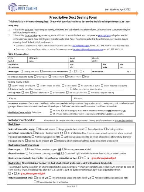 Fillable Online Prescriptive Duct Sealing Specifications Updated April