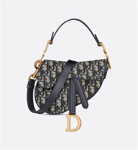 mini saddle bag  strap blue dior oblique jacquard dior