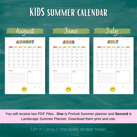 Printable Editable SUMMER 2024 Planner Bundle Summer Calendar Summer ...