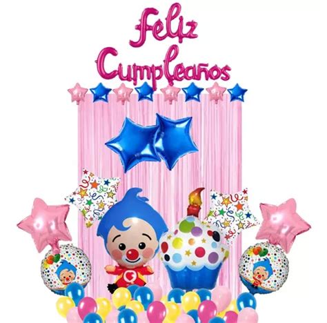 Kit Globos Decoración Feliz Cumpleaños Plim Plim Payaso Rosa Envío gratis