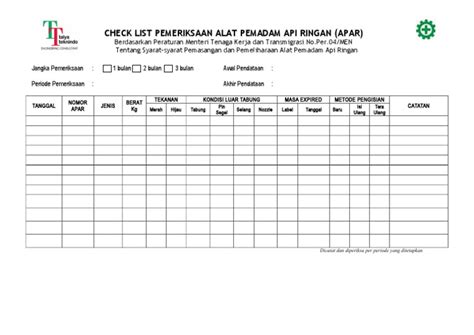 Form Checklist Pemeriksaan Apar Pdf