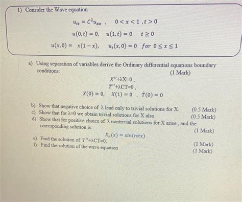 Solved 1 Consider The Wave Equation Utt C Uxx 0 0 U 0 T Chegg