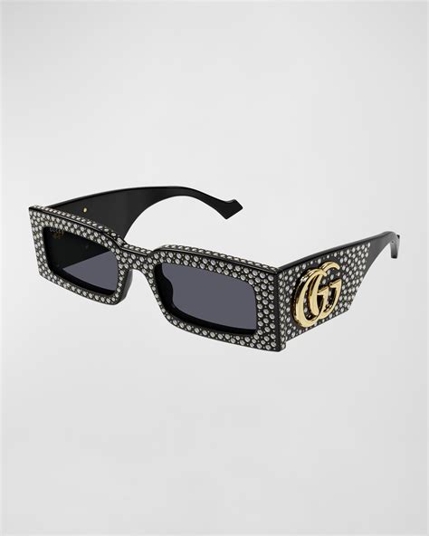 Gucci Embellished Acetate Rectangle Sunglasses Neiman Marcus