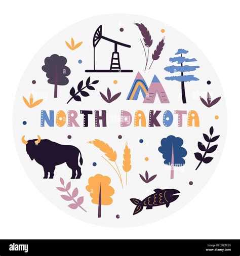 Usa Collection Vector Illustration Of North Dakota State Symbols