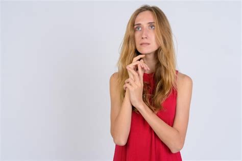 Premium Photo Portrait Of A Beautiful Young Woman Over White Background