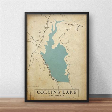 Vintage Style Map Of Collins Lake California Usa Instant Etsy