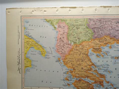 1957 Antique GREECE Atlas Map Vintage Encyclopedia Britannica World