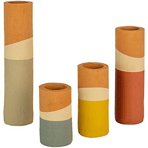 Kalalou 4 Piece Multicolor Double Dipped Standard Clay Vase Set