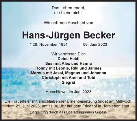 Traueranzeigen von Hans Jürgen Becker abschied nehmen de