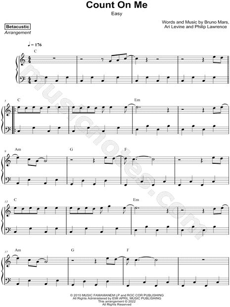 Betacustic Count On Me [easy] Sheet Music Piano Solo In C Major Download And Print Sku