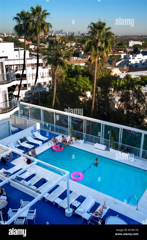 Pool at the Standard Hotel on the Sunset Strip overlooking Los Angeles ...