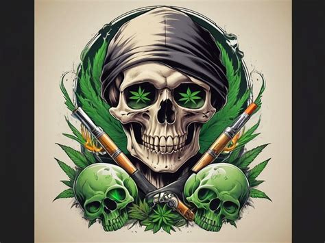 Premium Photo Skull Smoking Weed Design And Pistols