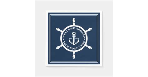 Nautical Boat Name Anchor Wheel Navy Blue Napkins Zazzle