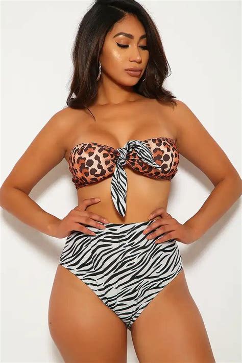 Sexy Leopard Zebra Print Bandeau High Waist Two Piece Swimsuit