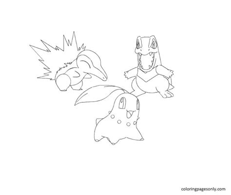 Totodile Y Chikorita Cyndaquil Coloring Pages Totodile Coloring