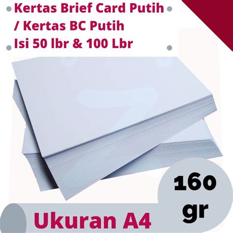 Jual Kertas Brief Card Bc 160 Gram A4 Isi 50 Lembar And 100 Lembar