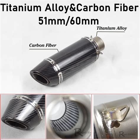 51mm 61mm Inlet Universal Motorcycle Exhaust Pipe Slip On Real Carbon Fiber Titanium Alloy For