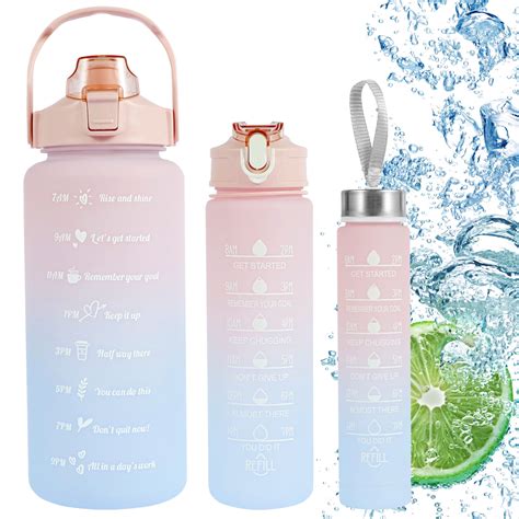 3 Pack Water Bottles Set With 2l Large Bottle 900ml Portable Bottle And 500ml Mini Bottle