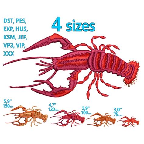 Crawfish Embroidery Design Sizes Lobster Machine Embroidery Etsy