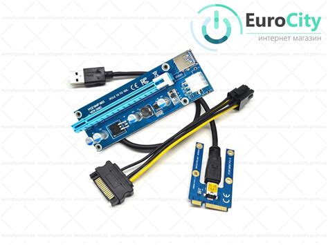 Адаптер райзер MINI PCI E x1 to 16x 60 см USB 3 0 Cable SATA to 6Pin