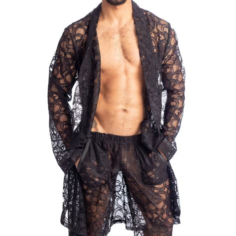 Eccitante Kimono Kimono Tunique Transparente Et Noire Pour Homme