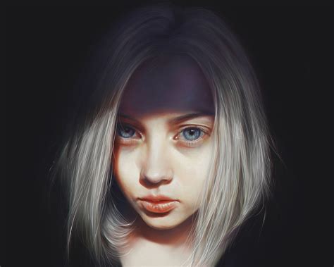 Fonds d écran Fille blonde visage yeux dessin fond noir 3840x2160