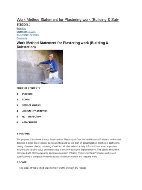 Work Method Statement For Plastering Work Pdf Building Technology