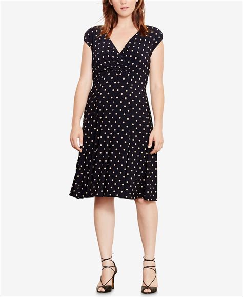 Lauren Ralph Lauren Plus Size Polka Dot Print Jersey Dress Printed