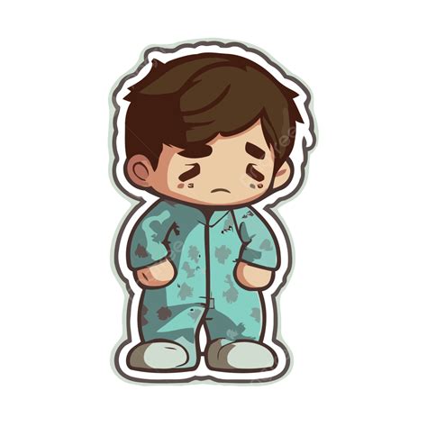 Pyjama Sticker Featuring Sad Boy Vector Clipart Sticker Design With