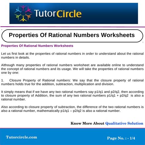 Properties of Rational Numbers Worksheets | Multiplication | Algebra