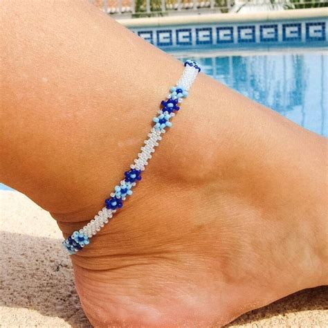 Seed Bead Anklet Beaded Ankle Bracelet Turquoise Daisy Ankle Etsy