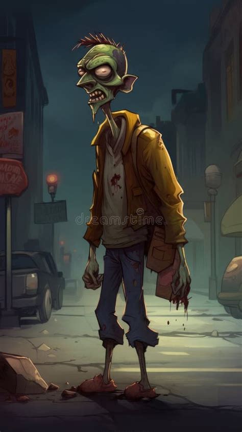 Cartoon Realism Zombie In The Street Stock Illustration Illustration Of Middle Scary 275135799