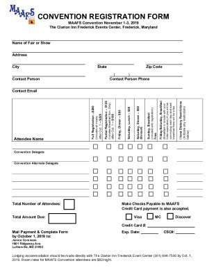 Fillable Online CONVENTION REGISTRATION FORM Maafs Fax Email