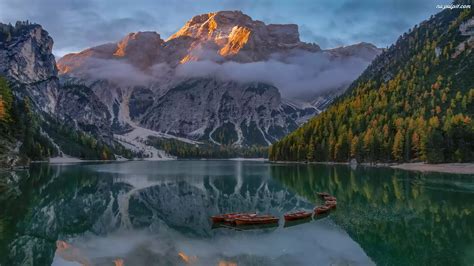 Dolomity G Ry Pragser Wildsee W Ochy Jezioro