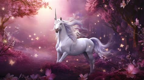 Premium Photo Beautiful Unicorn In Magical Forest