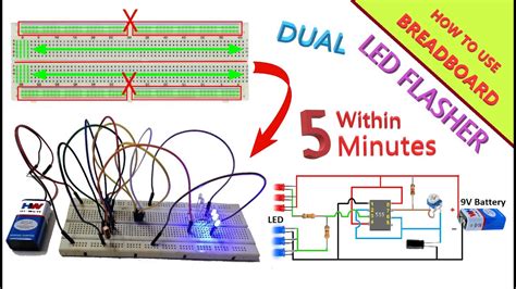 How To Use Breadboard For Beginners Dual Flashing Led Circuit How To Use Breadboard Youtube