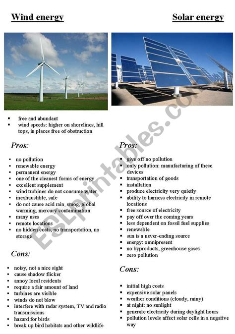 Solar Energy And Wind Energy Esl Worksheet By Viag