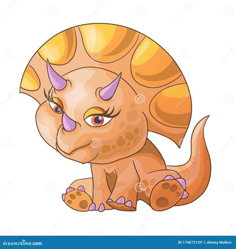 Cute Dinosaur Sitting Triceratops Cartoon Character Vector Illustration Can Be Used For Print